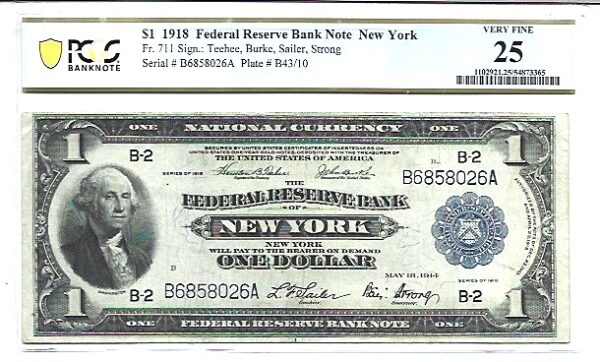 1918 $1 Federal Reserve Bank Note Fr-711 PCGS VF-25 - Image 2