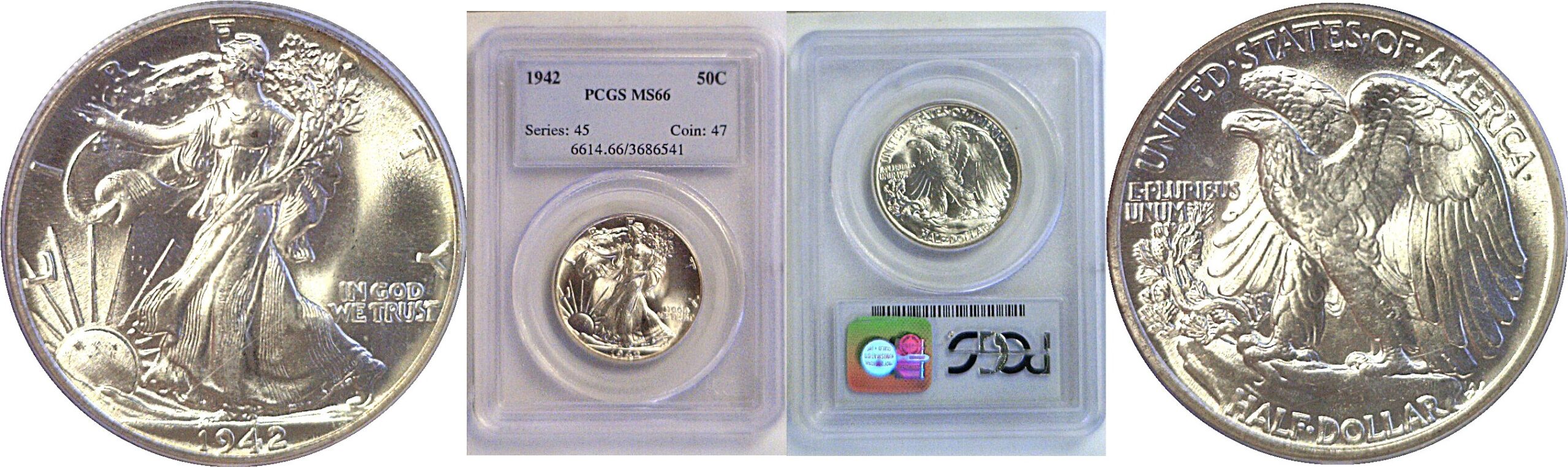 1942 Walking Liberty Half Dollar. -  PCGS MS-66