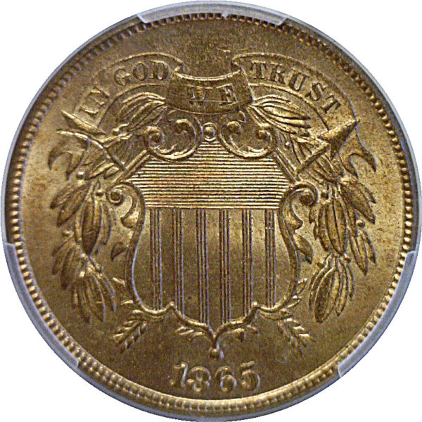 1865 Two Cent Piece. -  PCGS MS-65+ RD.  CAC - Image 2