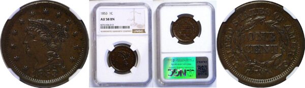 1853 Large Cent  -  NGC AU-58