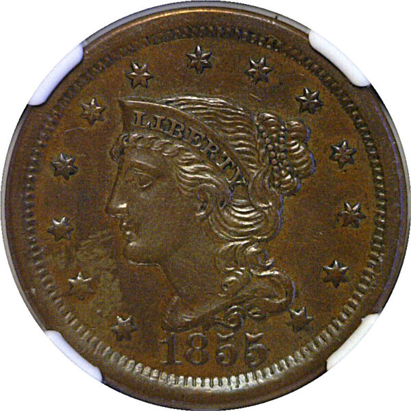 1855 Large Cent  -  NGC MS-61 BN - Image 2