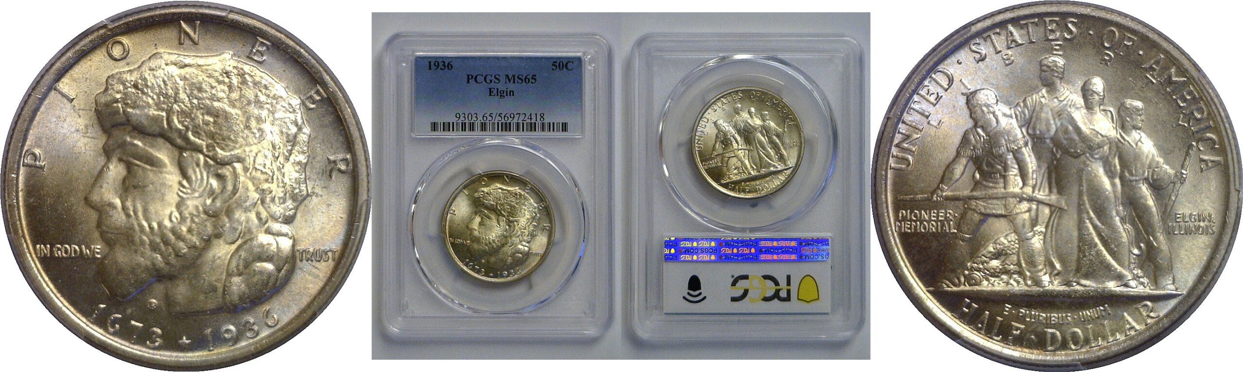 1936 Elgin Commemorative Half Dollar. -  PCGS MS-65