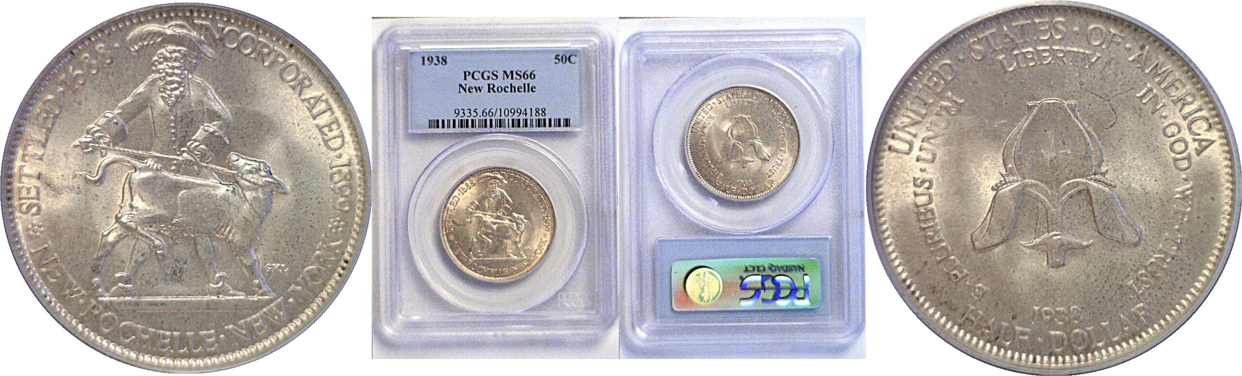 1938 New Rochelle Commemorative Half Dollar  -  PCGS MS-66