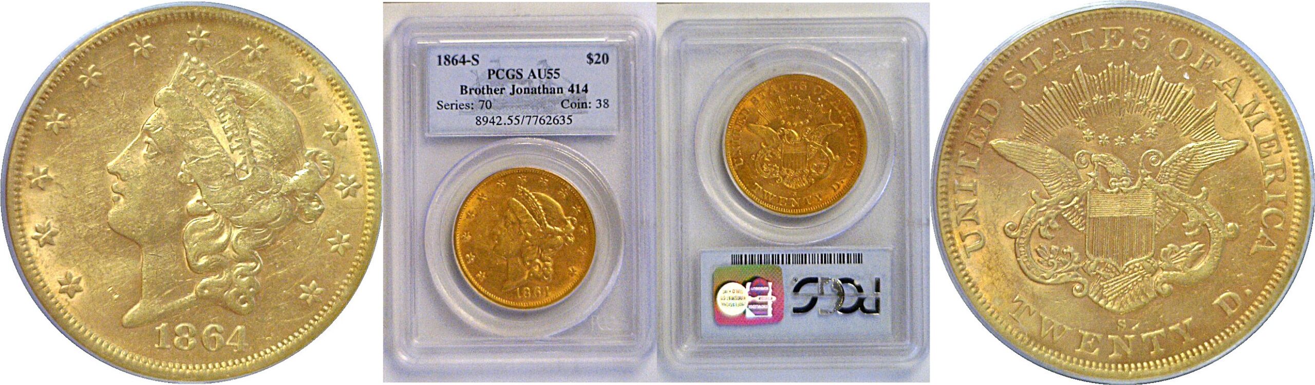 1864-S $20 Liberty  -  PCGS AU-55