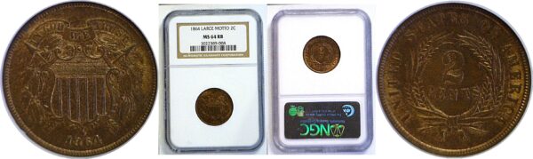 1864 Large Motto.  Two Cent  -  NGC MS-64 RB