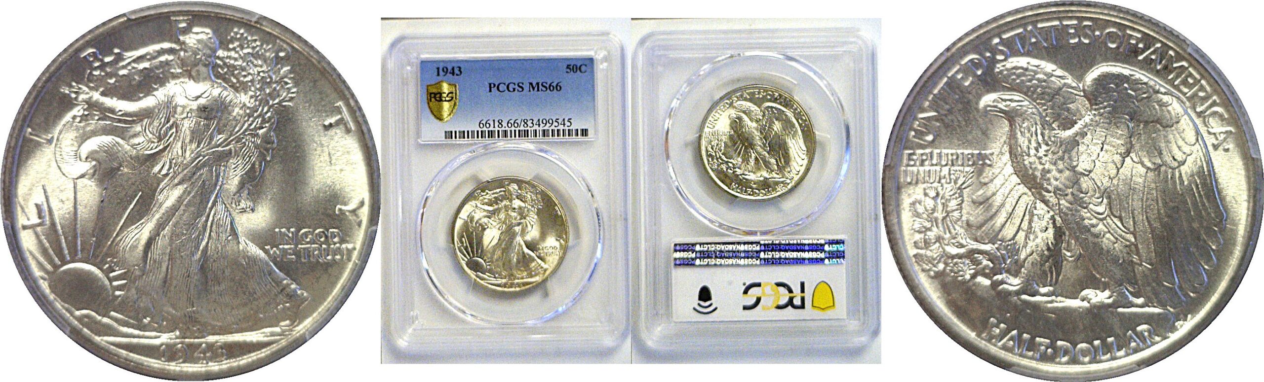 1943 Walking Liberty Half Dollar  -  PCGS MS-66