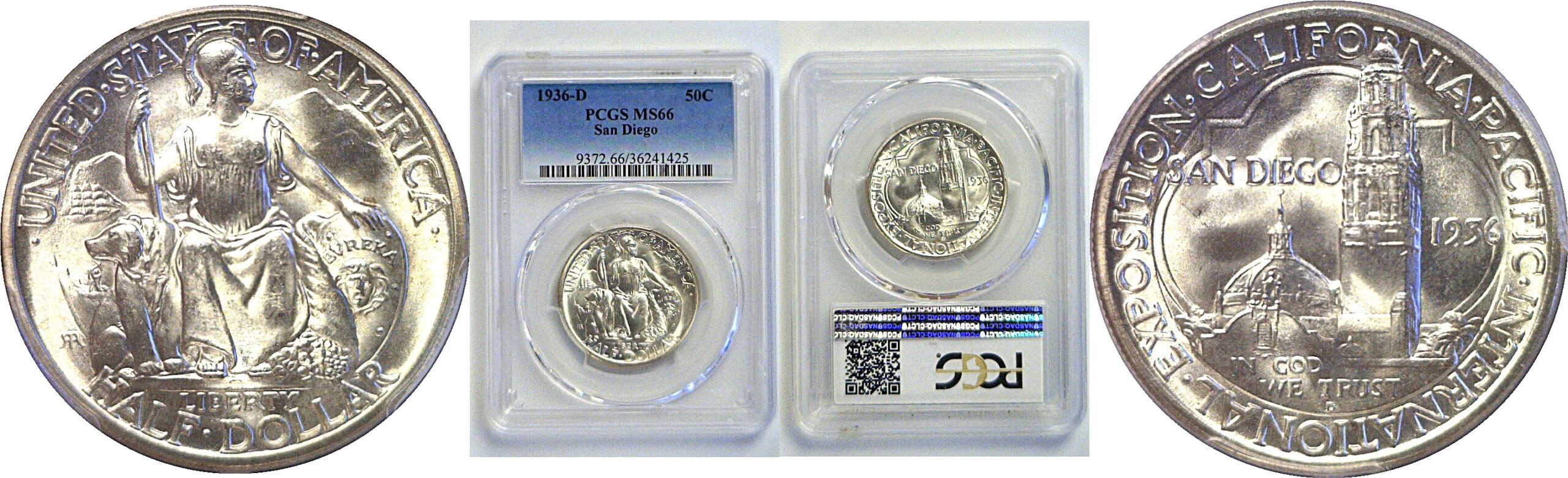 1936-D San Diego Commemorative Half Dollar  -  PCGS MS-66
