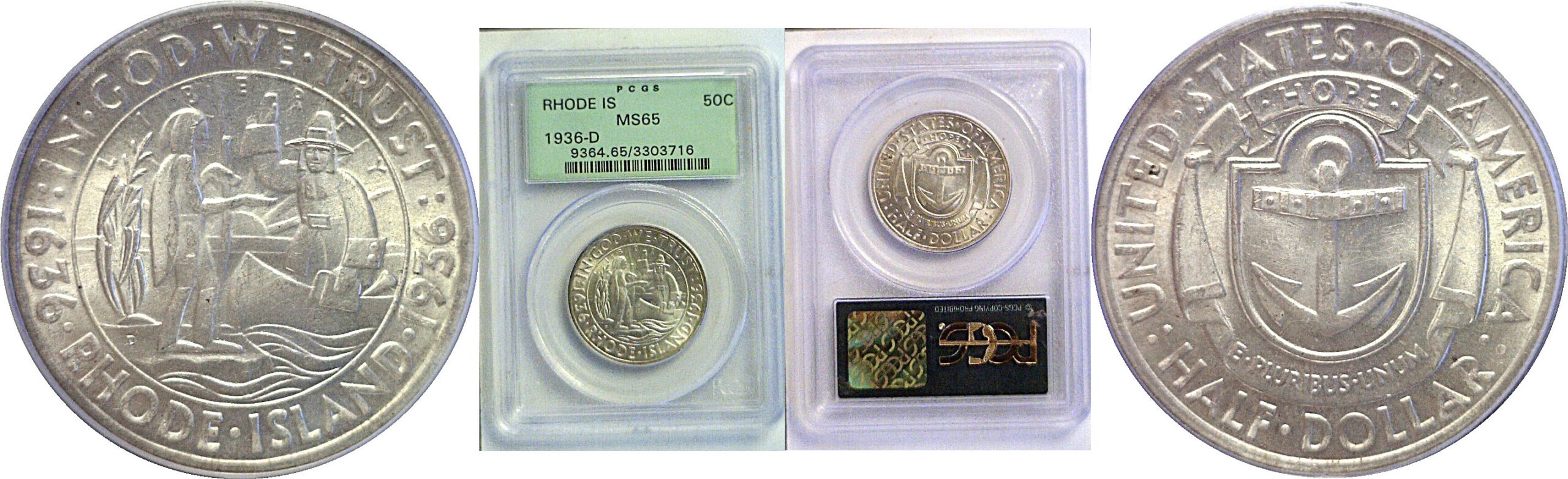 1936-D Rhode Island Commemorative Half Dollar  -  PCGS MS-65