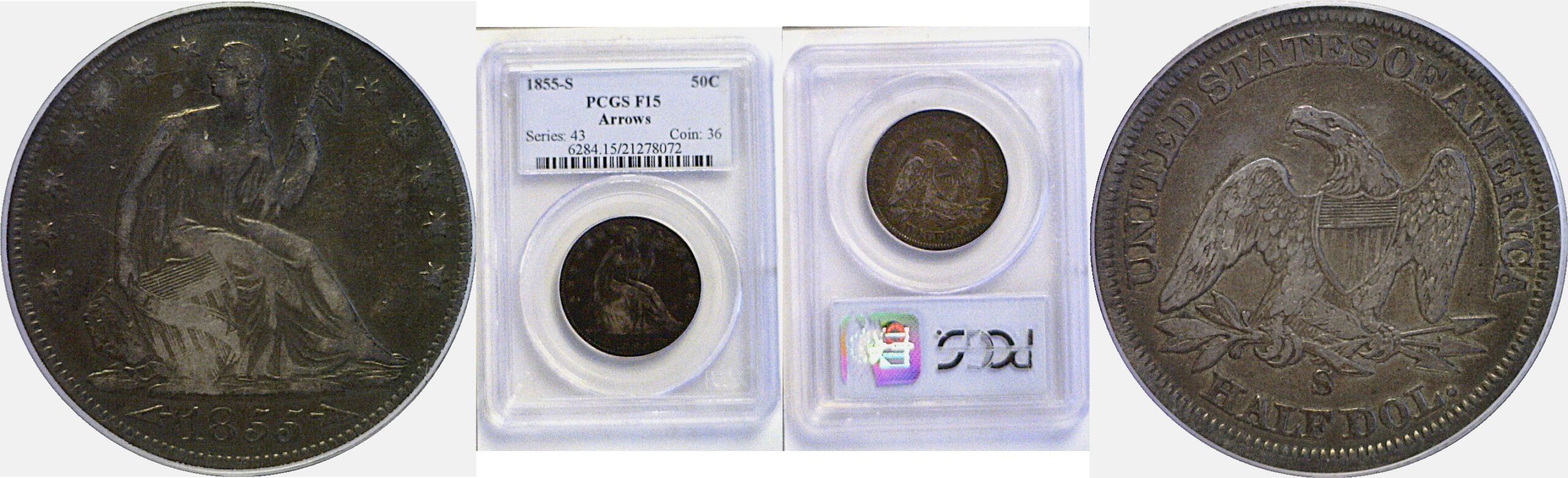 1855-S Seated Liberty Half Dollar  -  PCGS F-15