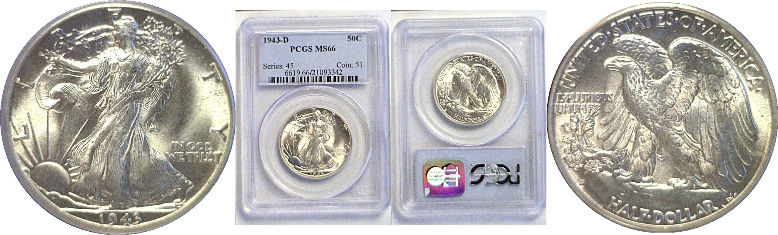 1943-D Walking Liberty Half Dollar   -  PCGS MS-66