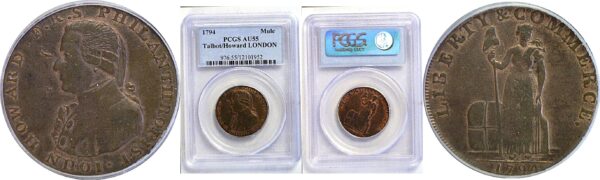 1794 Talbot, Allum & Lee Cent / John Howard Mule.  -  PCGS AU-55