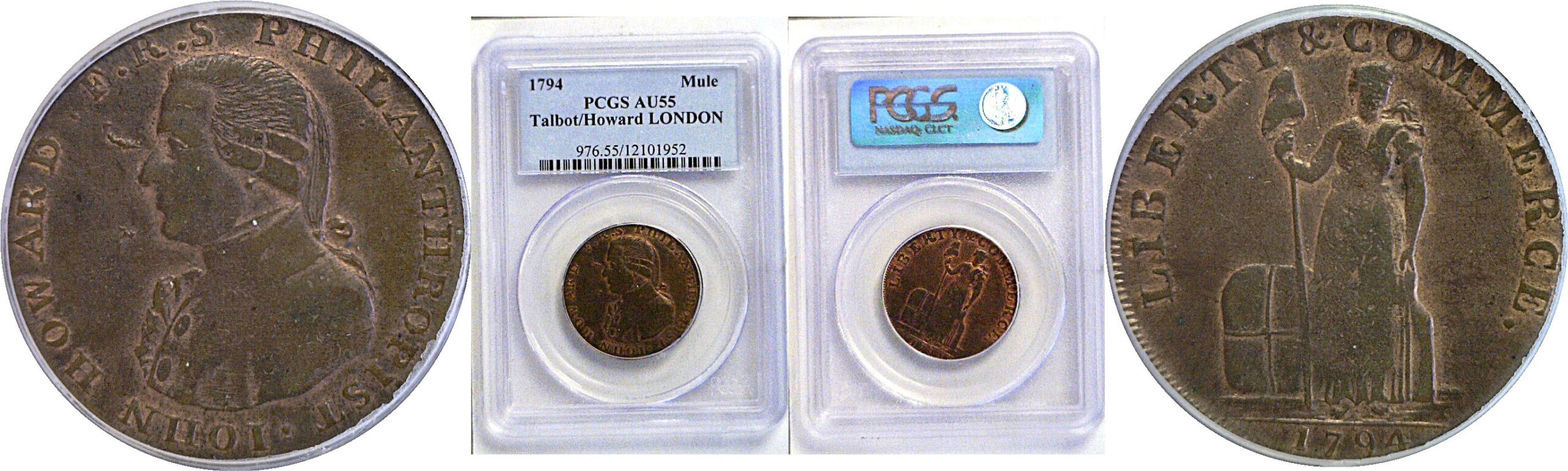 1794 Talbot, Allum & Lee Cent / John Howard Mule.  -  PCGS AU-55