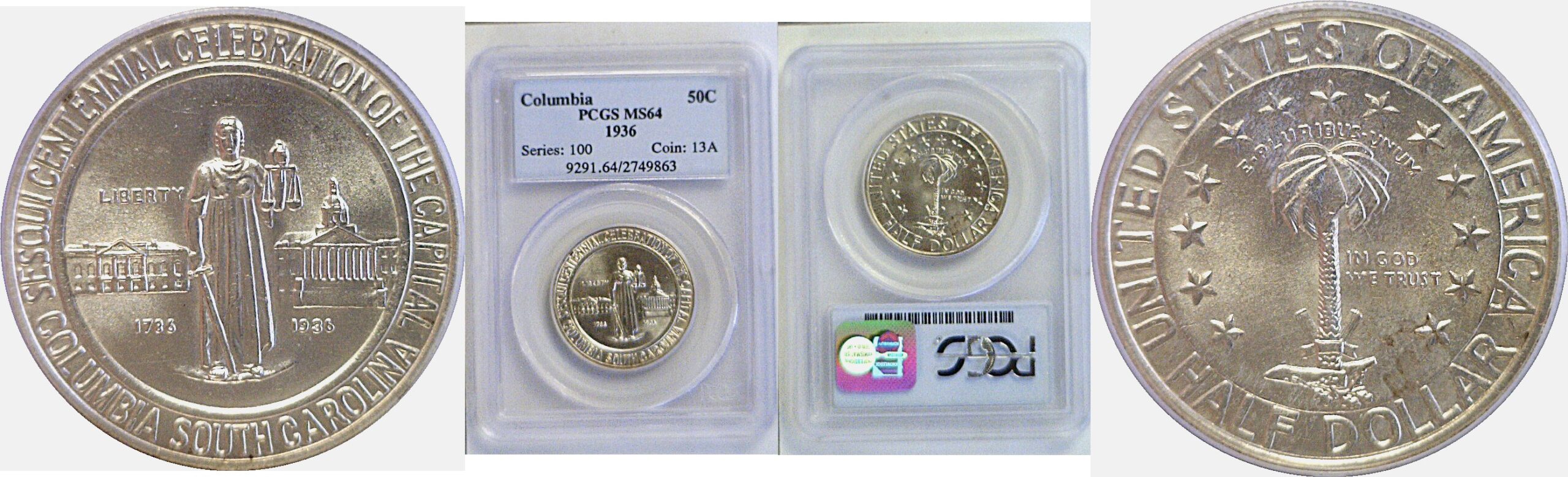 1936 Columbia Commemorative Half Dollar  -  PCGS MS-64