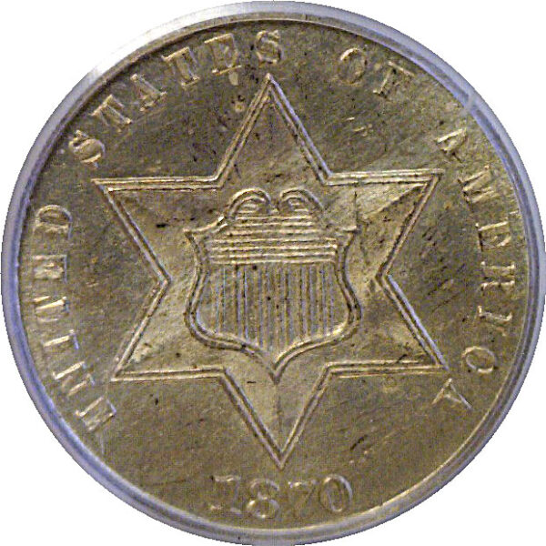 1870 Silver Three Cent  -  PCGS MS-64   CAC - Image 2