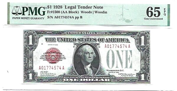 1928 $1 Legal Tender Note Fr-1500 PMG-65 EPQ - Image 2