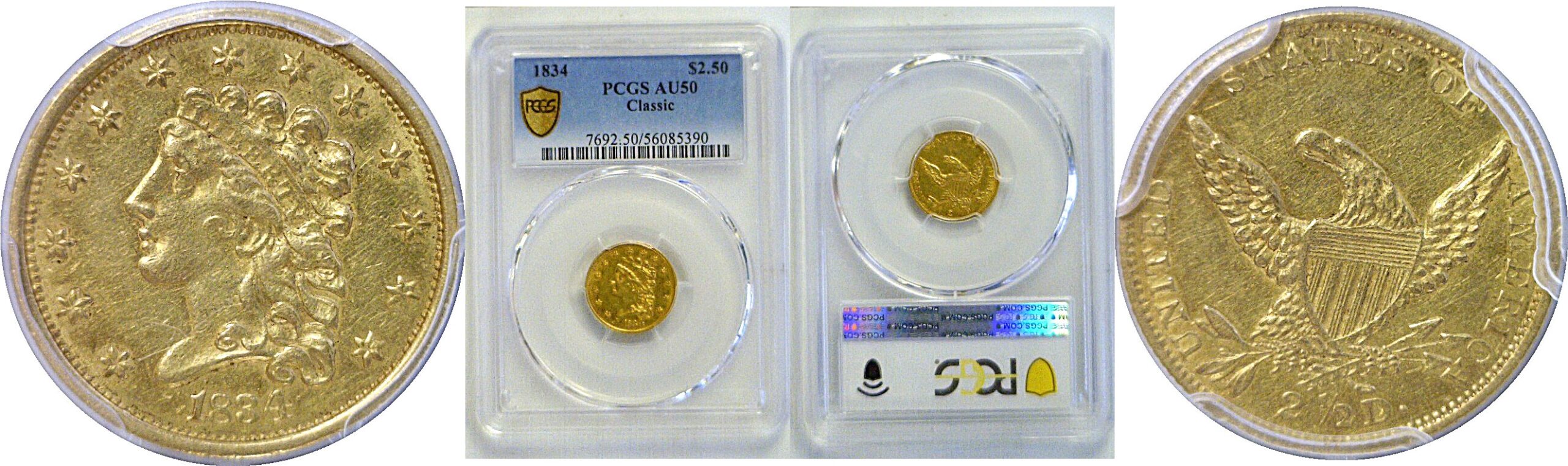 1834 $2 1/2 Classic  -  PCGS AU-50