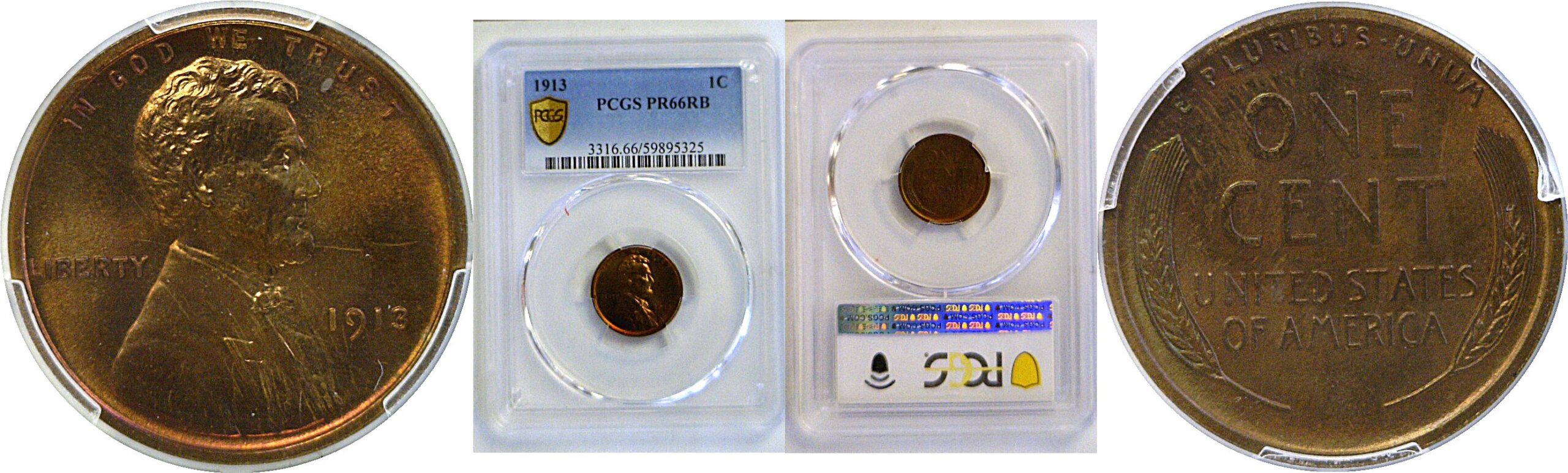 1913 Lincoln Cent  -  PCGS PR-66 RB