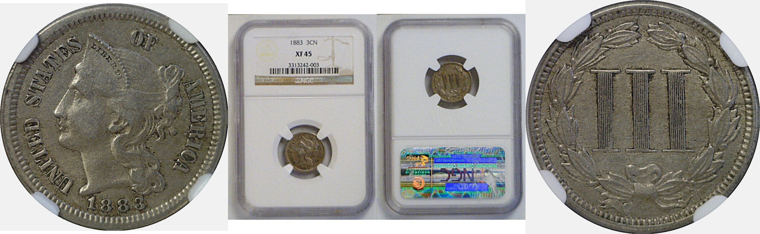 1883 Nickel Three Cent  -  NGC XF-45