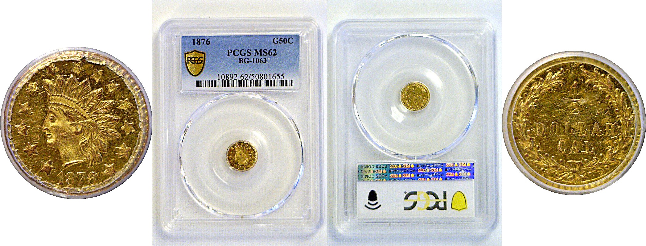 1876 50c California Fractional Gold BG-1063 PCGS MS-62
