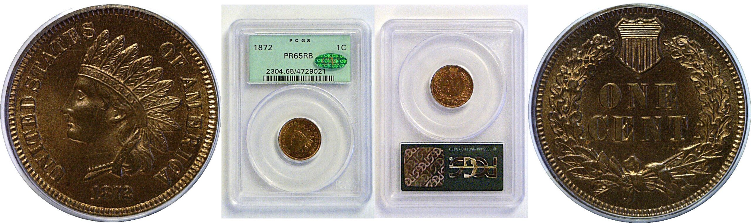 1872 Indian Head Cent  -  PCGS PR-65 RB  CAC