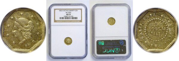 1853 $1 California Fractional Gold   BG-505   NGC AU-55