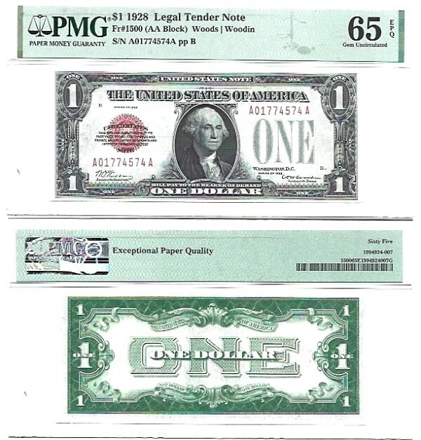 1928 $1 Legal Tender Note Fr-1500 PMG-65 EPQ