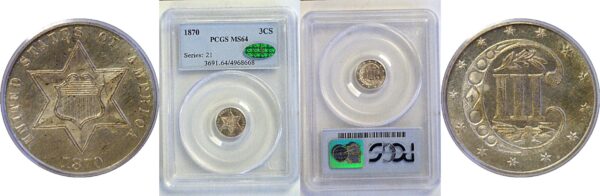 1870 Silver Three Cent  -  PCGS MS-64   CAC