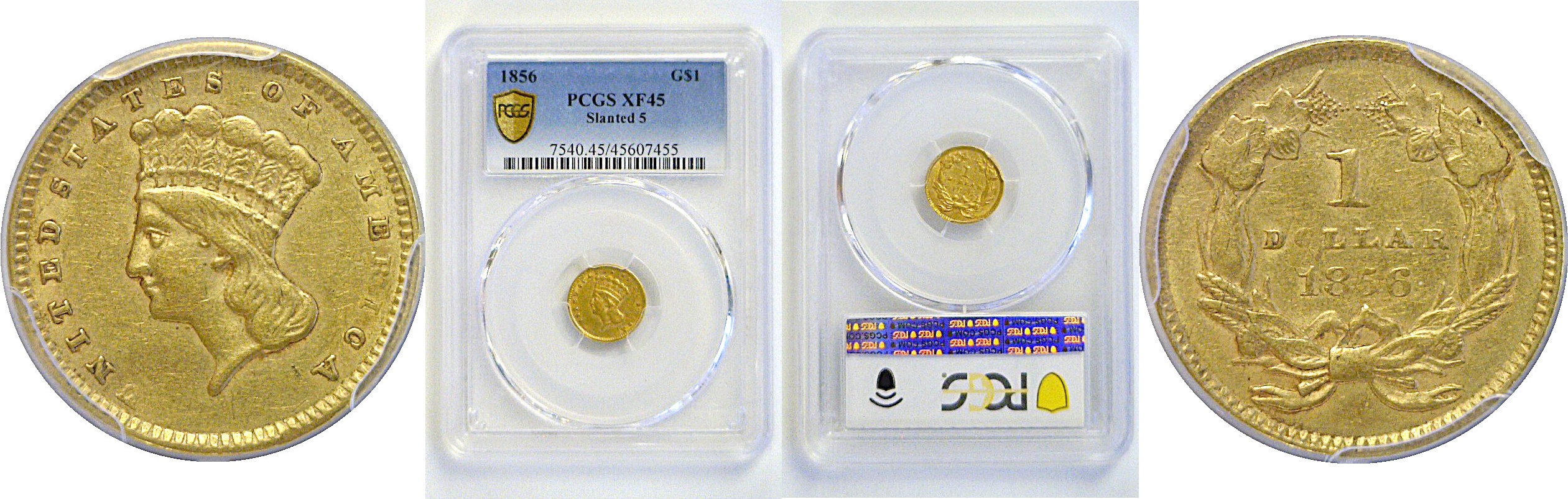1856 One Dollar Gold Coin    PCGS XF-45