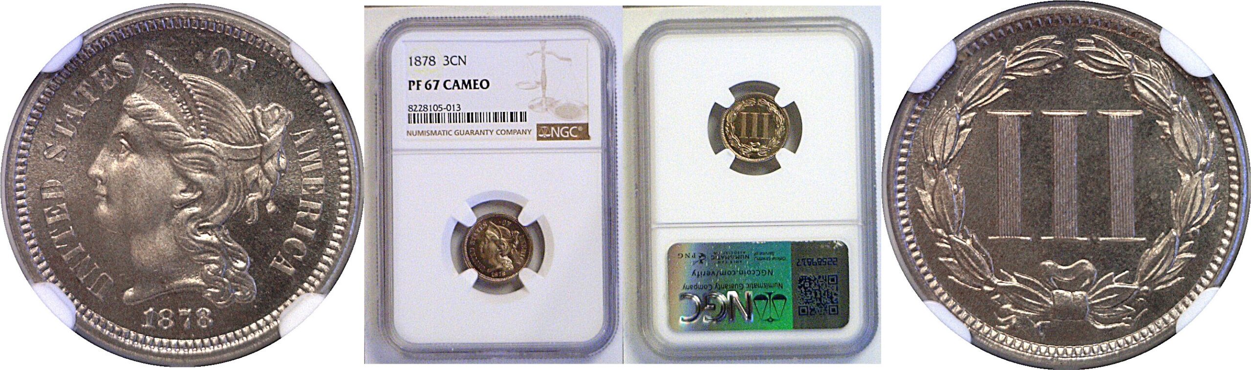 1878 Nickel Three Cent.  -  NGC PF-67 Cameo