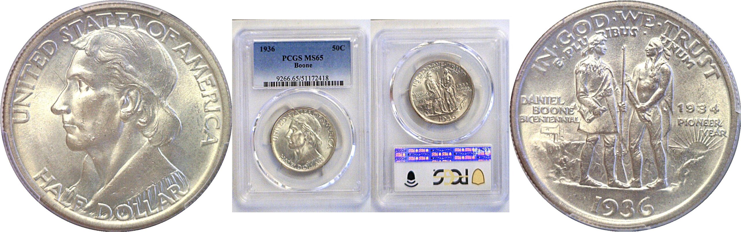 1936 Boone Commemorative Half Dollar  -  PCGS MS-65