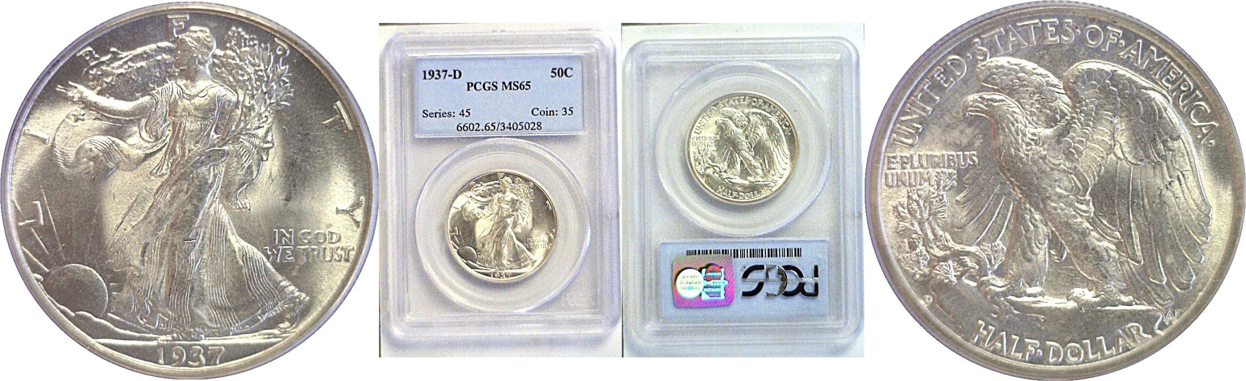 1937-D Walking Liberty Half Dollar. -  PCGS MS-65