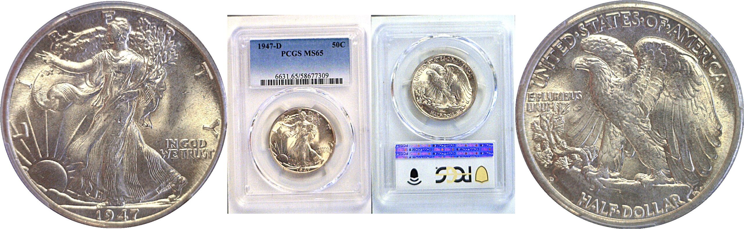 1947-D Walking Liberty Half Dollar. -  PCGS MS-65