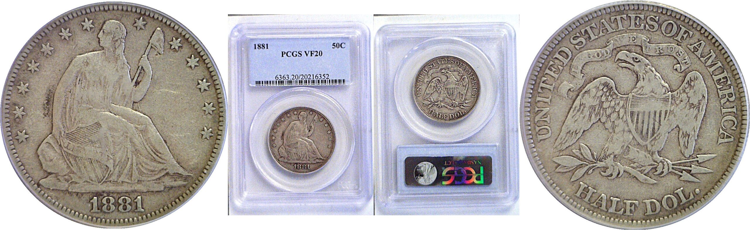 1881 Seated Liberty Half Dollar. -  PCGS VF-20