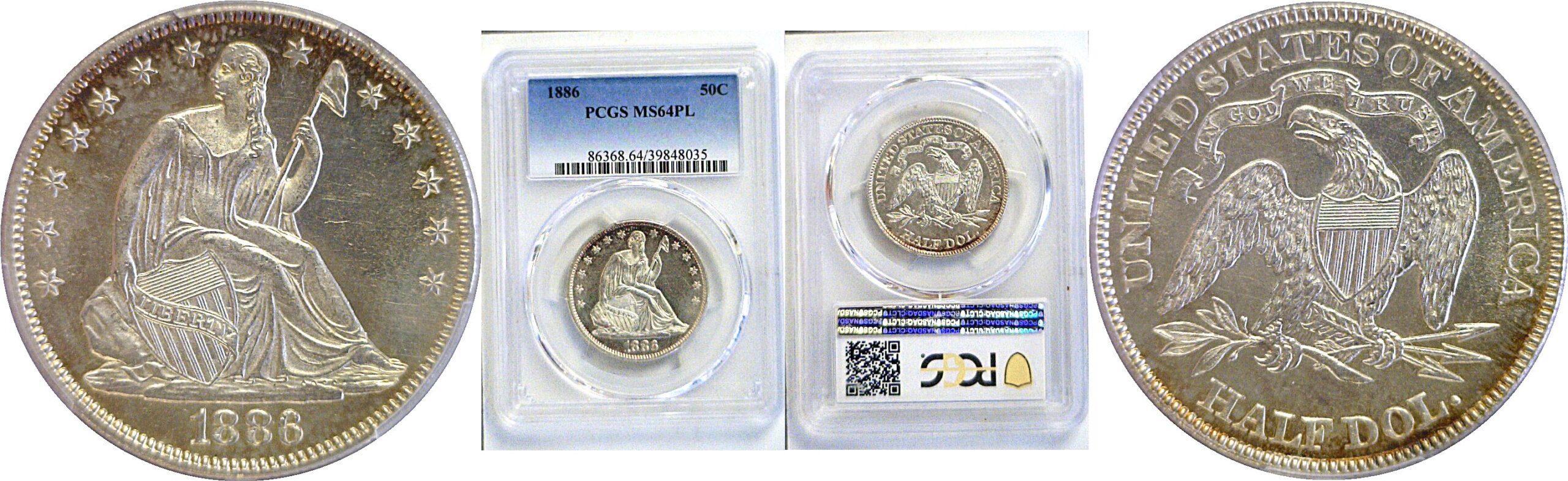 1886 Seated Liberty Half Dollar. -  PCGS MS-64 PL