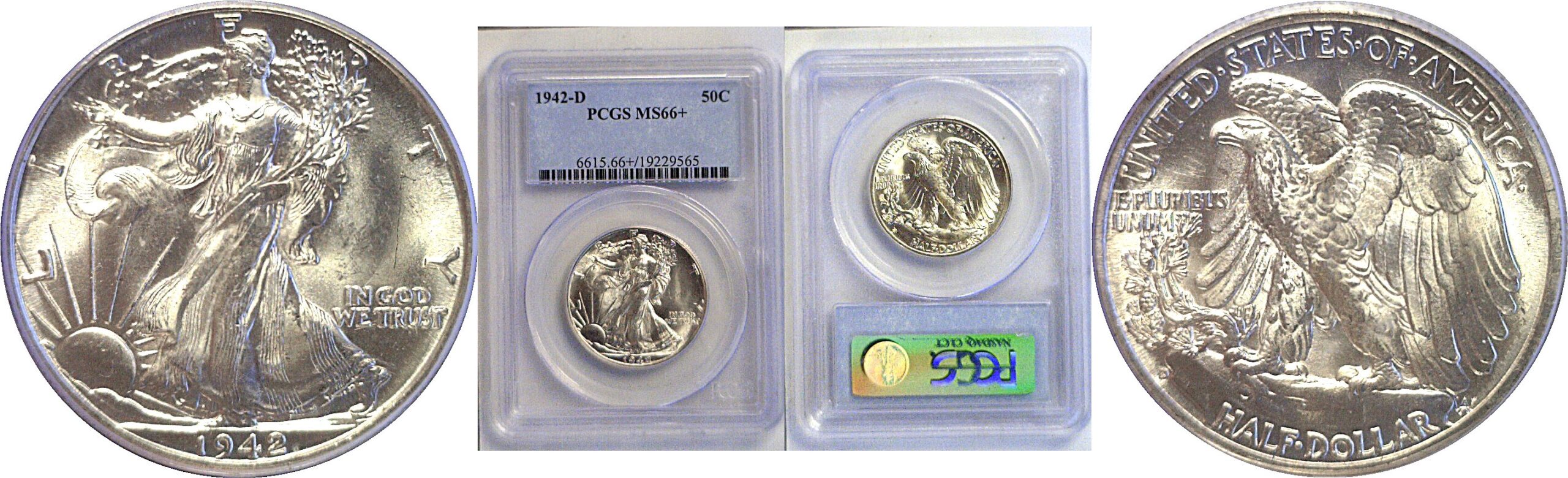 1942-D Walking Liberty Half Dollar  -  PCGS MS-66+