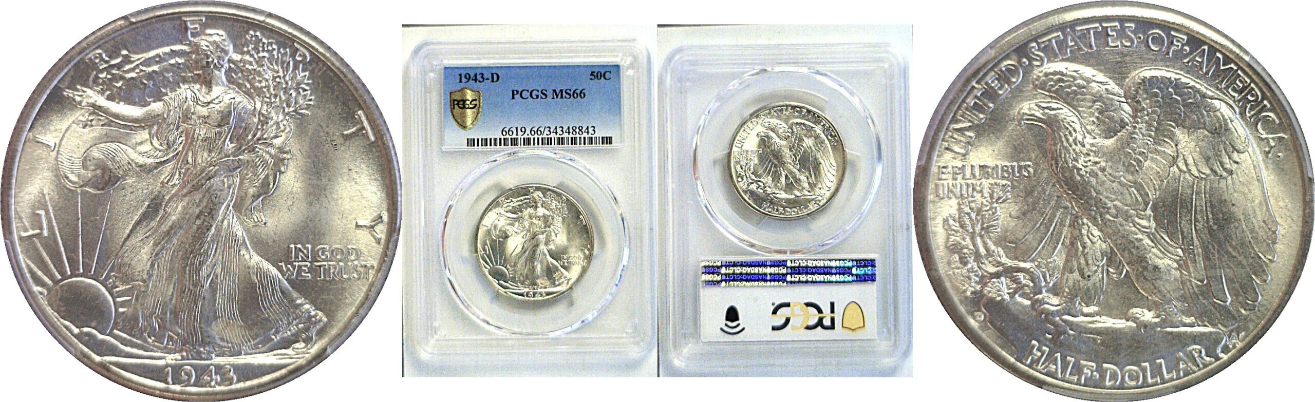 1943-D Walking Liberty Half Dollar. -  PCGS MS-66