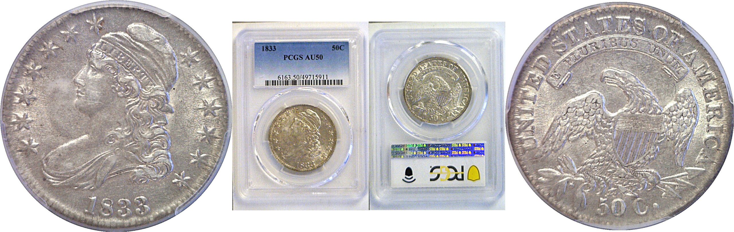 1833 Bust Half Dollar. -  PCGS AU-50