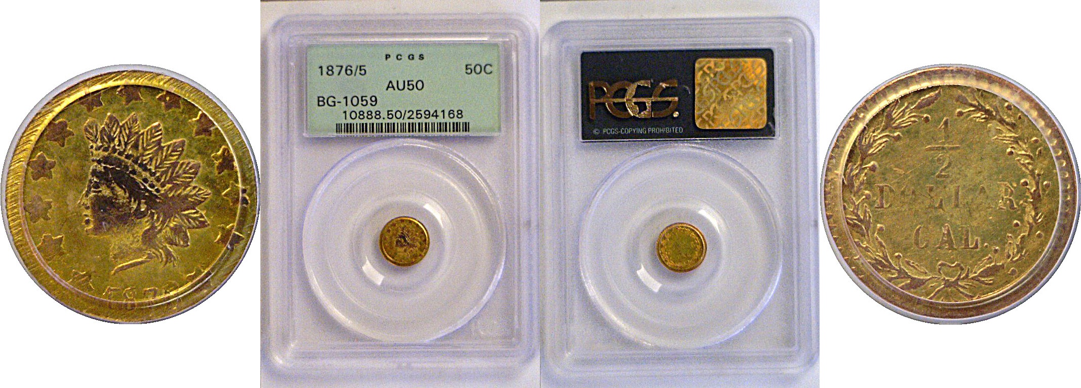 1876/5 50c California Fractional Gold  -  PCGS AU-50