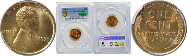 1934 Lincoln Cent  -  PCGS MS-67 RD  CAC
