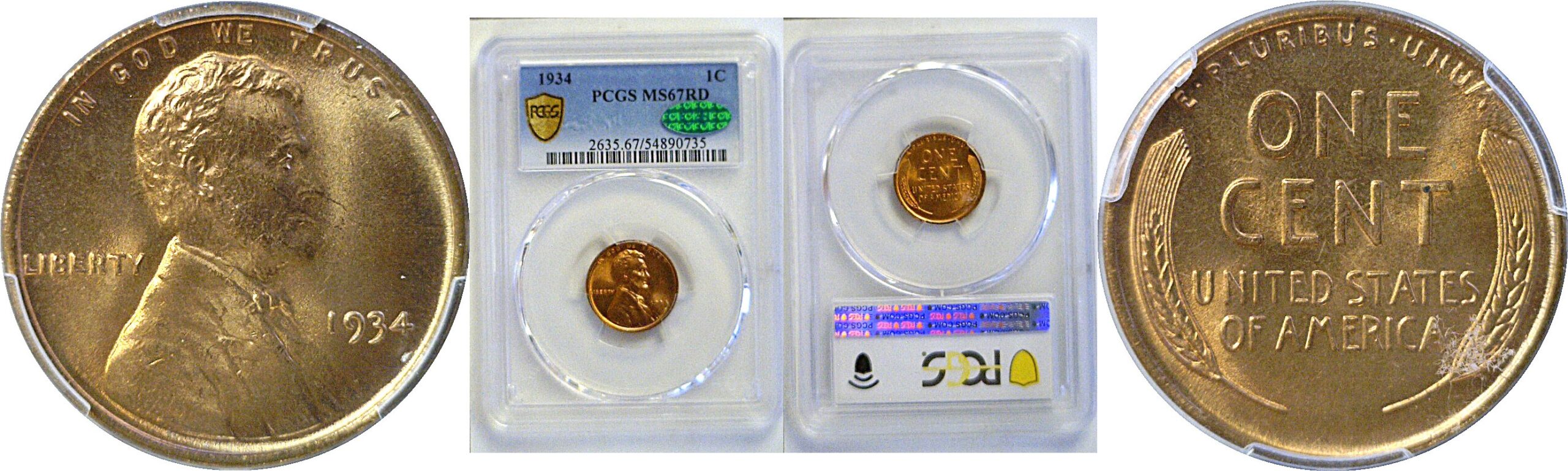 1934 Lincoln Cent  -  PCGS MS-67 RD  CAC