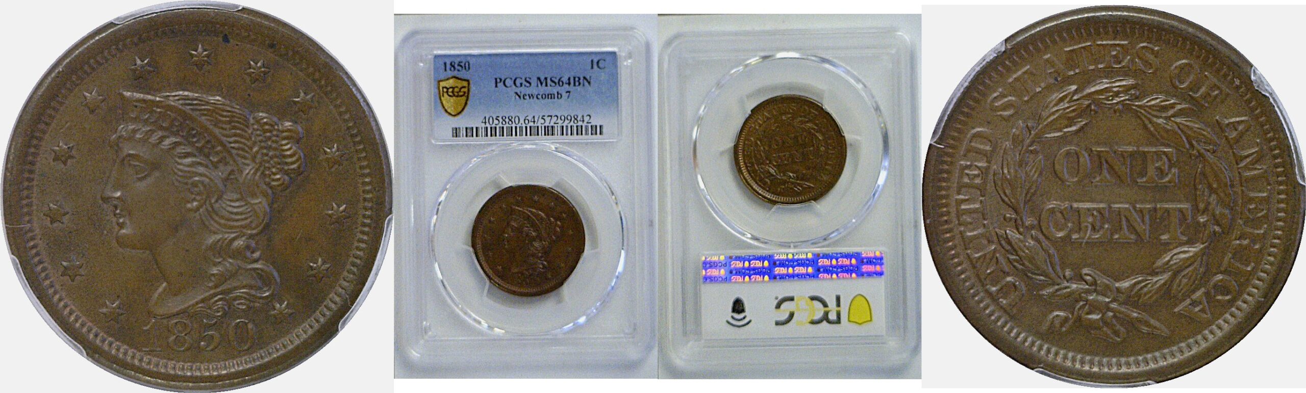 1850 Large Cent  -  PCGS MS-64 BN
