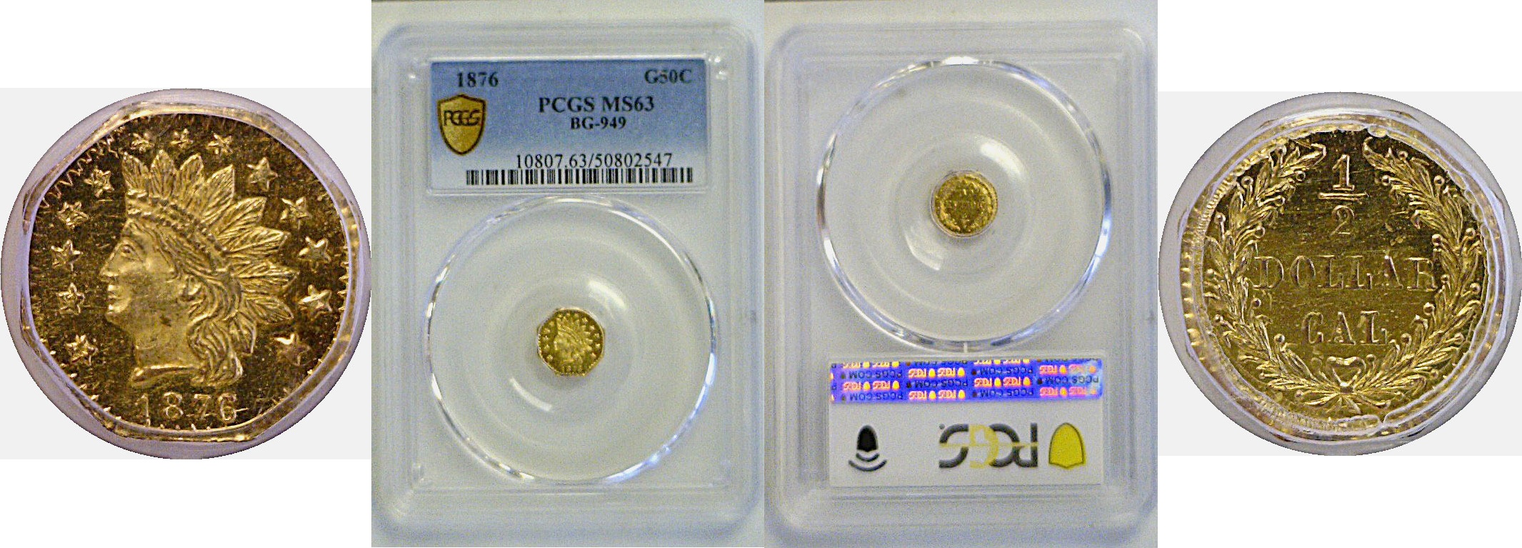 1876 50c California Fractional Gold BG-949 PCGS MS-63