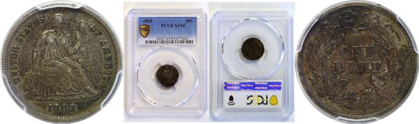 1863 Seated Liberty Dime  -  PCGS XF-45