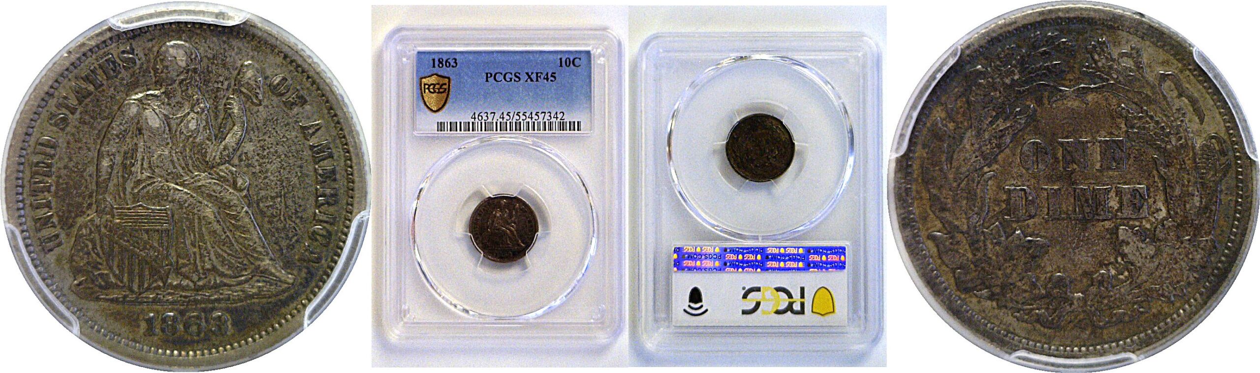 1863 Seated Liberty Dime  -  PCGS XF-45