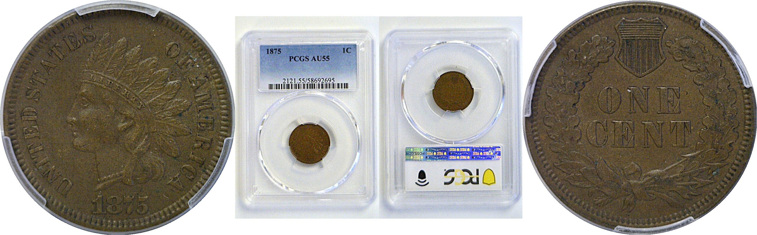 1875 Indian Head Cent    PCGS AU-55