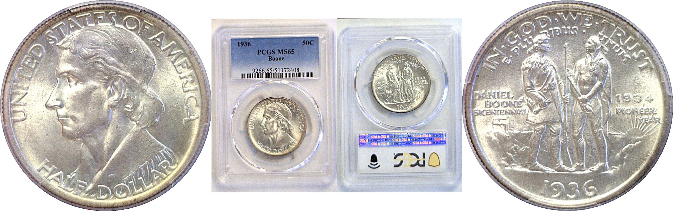 1936 Boone Commemorative Half Dollar  -  PCGS MS-65