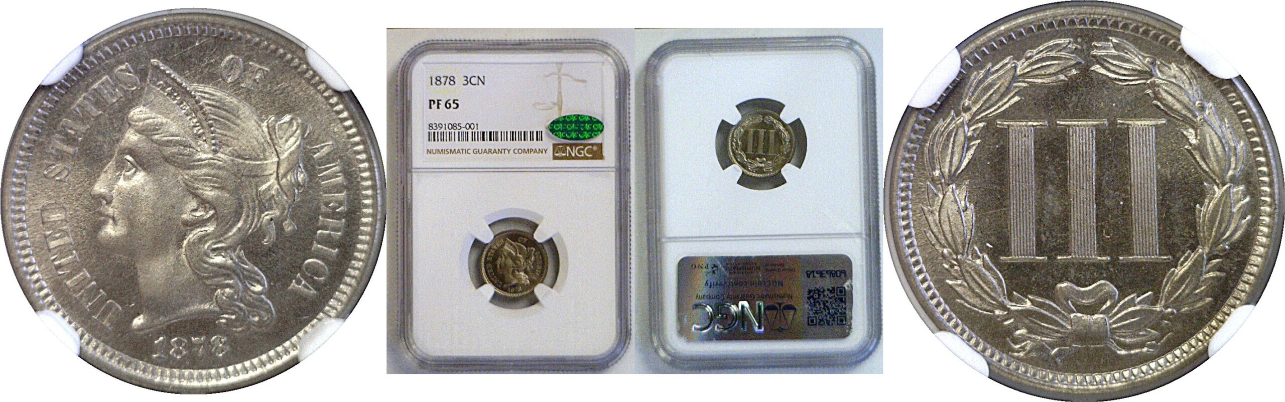 1878 Nickel Three Cent  -  NGC PF-65  CAC