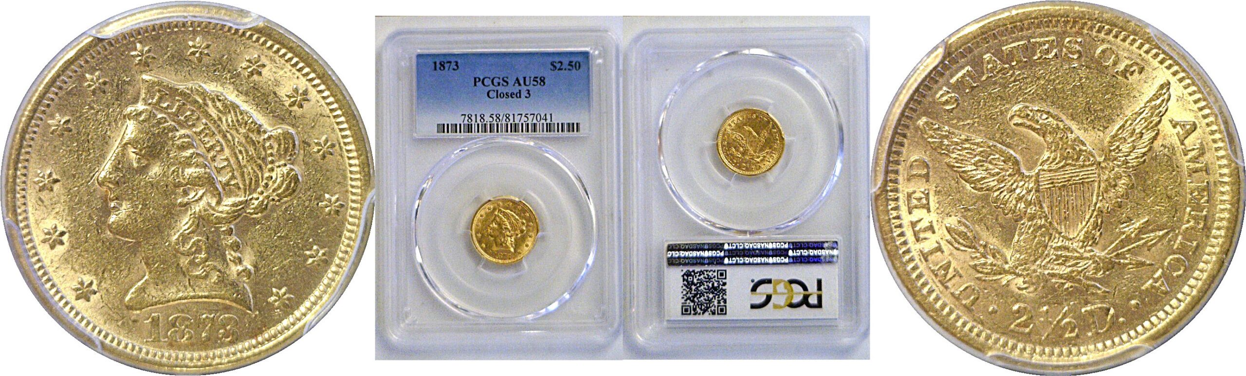 1873 $2 1/2 Liberty. -  PCGS AU-58