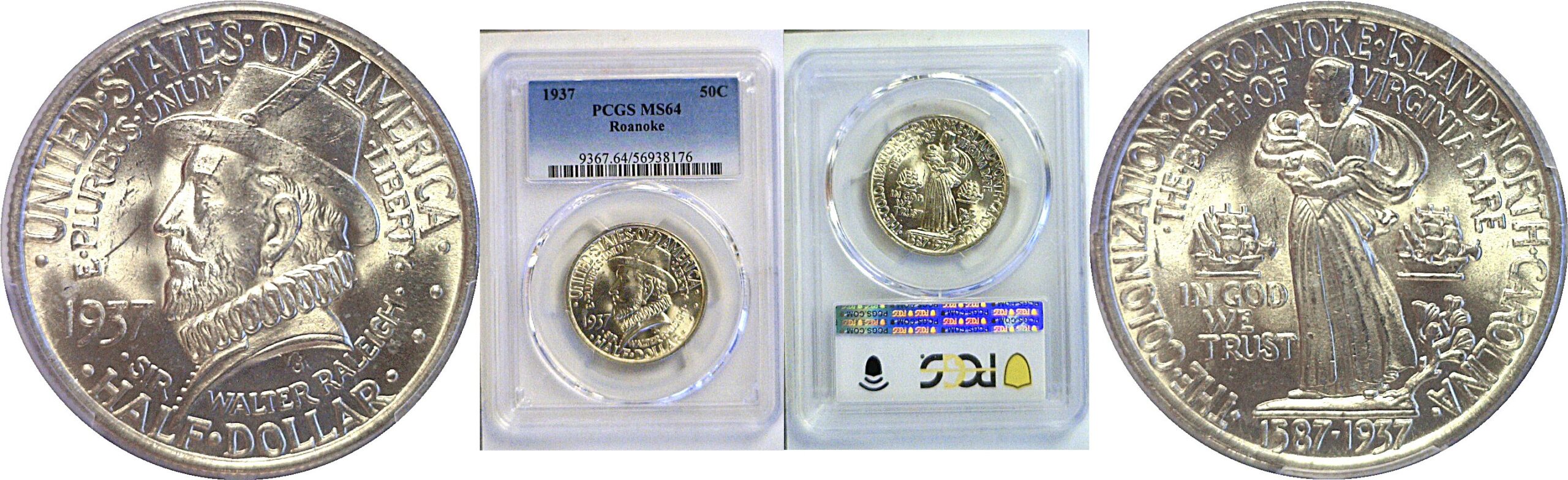 1937 Roanoke Commemorative Half Dollar  -  PCGS MS-64