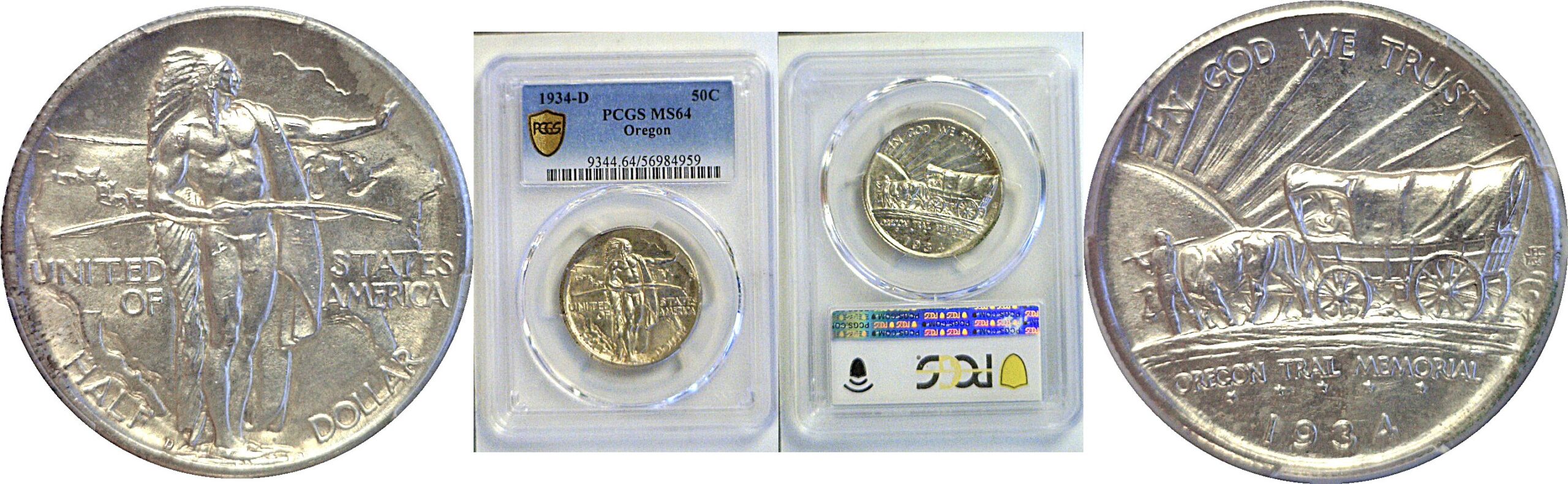 1934-D Oregon Trail Commemorative Half Dollar  -  PCGS MS-64